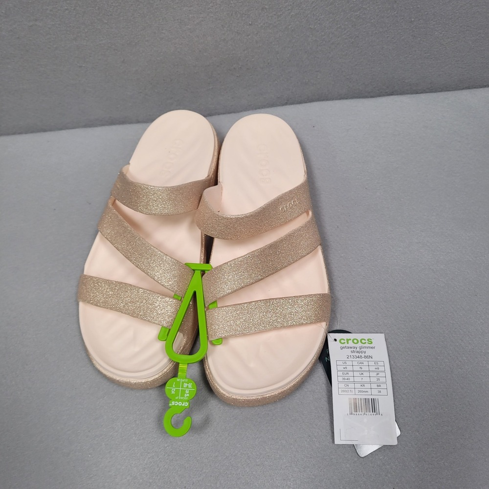 Crocs Getaway Glimmer Strappy Rose Gold Glitter Sandals Women W9 213348-86N